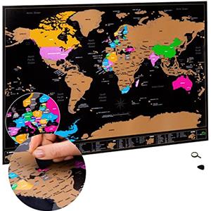 Atlas & Green Mappa del Mondo da Grattare A3 | Mappamondo da Parete Formato Viaggio 42 x 29.7 cm e Accessori