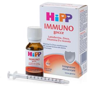 HiPP- HiPP Immuno Gocce, Integratore Alimentare, Difese Immunitarie Bambini, Benessere di Naso e Gola, Lattoferrina, Zinco, Vitamina D, Acerola, Bambini, Sistema immunitario, 20ml