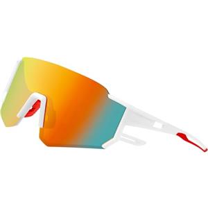 AiQInu Occhiali da Sole Sportivi Polarizzati, Occhiali da Ciclismo per Uomini Donne, Protezione UV, Per Ciclismo, Motociclismo, Corsa, Sci, Alpinismo, Pesca, Bianco
