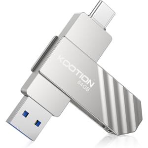 KOOTION Chiavetta USB C 64 GB USB 3.2 Pendrive Tipo C 64 GB fino a 450 MB/s | 2 in 1 Chiave USB 64GB Dual Interface Durevole Pennetta USB C 64G per Computer/TV/Auto/Player, ect (Argento)