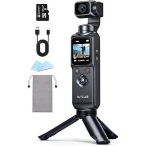 Ruycllo Vlog Camera, Action Cam 4K Stabilizzata con Gimbal - Touchscreen 64MP con Scheda 64GB, Stabilizzazione a 2 Assi, Tracciamento di Oggetti, Microfono Incluso, Fotocamera Digitale per Vlog