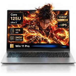 MITUNTUN Notebook 15,6 Pollici Ultra 5 125U, 24GB DDR5, 1TB SSD, FHD IPS | 12 core/14 thread fino a 4,3 GHz, tastiera retroilluminata e doppia USB-C per multitasking, lavoro e studio.