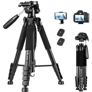 Victiv Treppiede Fotocamera e Smartphone 185 cm, Cavalletto Fotografico in Alluminio Leggero, con Testina a 3 Vie Rimovibile, Supporto Smartphone e Telecomando Bluetooth, per DSLR Sony Canon Nikon