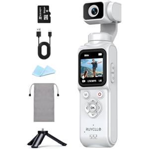 Ruycllo Vlog Camera, Action Cam 4K Stabilizzata con Gimbal - Touchscreen 64MP con Scheda 64GB, Stabilizzazione a 2 Assi, Tracciamento di Oggetti, Microfono Incluso, Fotocamera Digitale per Vlog