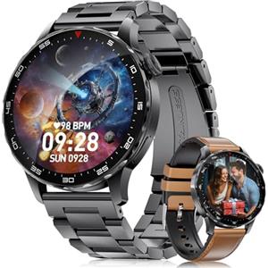FITFLEX Orologio Smartwatch Uomo, 750mAh, 1.43" AMOLED, 120+ Sport, Nero | Carica Type-C/USB, Salute SpO2/Sonno, Chiamate BT, 120+ Sport, IP68 Impermeabile, Comp Android/iOS, 2 Cinturino