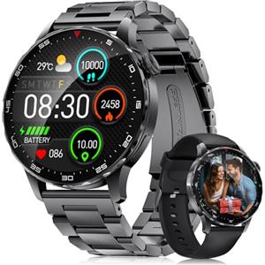 FITFLEX Orologio Smartwatch Uomo, 750mAh, 1.43" AMOLED, 120+ Sport | Carica Type-C/USB, Salute SpO2/Sonno, Chiamate BT, 120+ Sport, IP68 Impermeabile, Comp Android/iOS, 2 Cinturino
