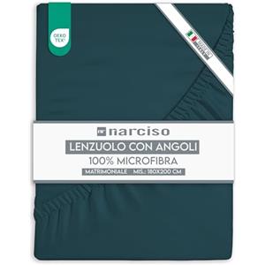 NARCISO Lenzuolo con Angoli Matrimoniale 180x200+25 in Microfibra Tinta Unita Embossed, Lenzuola Sotto con Angoli Matrimoniale Made in Italy, 2P - Ottanio