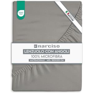 NARCISO Lenzuolo con Angoli Matrimoniale 180x200+25 in Microfibra Tinta Unita Embossed, Lenzuola Sotto con Angoli Matrimoniale Made in Italy, 2P - Grigio Chiaro