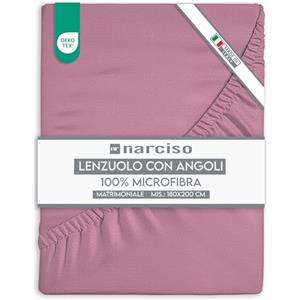 NARCISO Lenzuolo con Angoli Matrimoniale 180x200+25 in Microfibra Tinta Unita Embossed, Lenzuola Sotto con Angoli Matrimoniale Made in Italy 2P - Fuxia