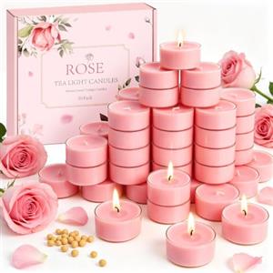 Phyonoloy 50 candele tealight rosa,Confezione regalo di candele profumate | 4 ore di combustione, romantiche lumini per la decorazione della casa, matrimoni, candele profumate regalo per Natale