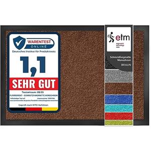 etm Tappeto Ingresso Casa - Zerbino Asciugapassi per Interno ed Esterno - Tappeto Entrata Assorbente in Vari Colori - Marrone - 40x60 cm
