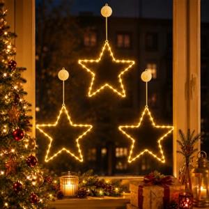 Kimuwote Stella Natale Luminosa 20 LED, 3 Pezzi Stella Luminosa di Natale con Timer | Luci a LED a forma di stella di Natale, 20 cm, per finestre, feste, interni ed esterni, decorazione natalizia
