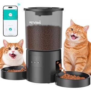 PETVION Distributore Automatico Cibo Gatti 2.4G WiFi 4L Doppia Ciotola | Controllo App, Registrazione Vocale 10s, Fino a 10 Pasti/Giorno Doppia Alimentazione, per Animali di Piccola e Media Taglia