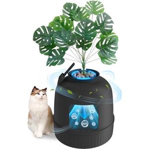 Lifewit Lettiera Gatto con Deodorante e Sensore a Infrarossi, Toilette per Gatti per Soggiorno, Camera da Letto e Angoli, Lettiera a Forma di Vaso con Pianta Finta e Paletta, 48 x 121 cm, Nera