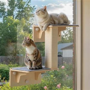 Pecute 2-in-1 Amaca per Gatti a Doppio Strato con Tiragraffi, 67×26cm | Mensole per Gatti in Sisal, Amaca Gatto con Ventose Potenti e Viti da Parete, Facile da Montare, Peso del Gatto Fino a 20 kg