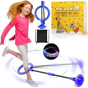 chimoo - Palla rimbalzante e Lampeggiante, Pieghevole, con Ruota Luminosa e Cerchio per la Caviglia, Lampeggiante, per Bambini dai 6 ai 10 Anni(Blu)