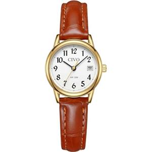 CIVO Orologio Donna Piccolo Analogico: Numeri Grandi Cinturino in Pelle | Morbida Quadrante Ad Alto Contrasto - Regalo per Donne con Polso Vogliono Leggere l'Ora Senza Sforzo