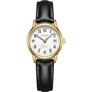 CIVO Orologio Donna Piccolo Analogico: Numeri Grandi Cinturino in Pelle | Morbida Quadrante Ad Alto Contrasto - Regalo per Donne con Polso Vogliono Leggere l'Ora Senza Sforzo