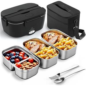 ESOHOT Scaldavivande Elettrico Portatile,120W Scalda Vivande Portatile Elettrico Riscaldamento Ultrarapido 12V/24V/230V Porta Pranzo Riscaldabile per Viaggi, Lavoro, Auto, Camion (1,5L x 3)