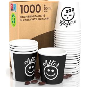 Eurocali 1000 Bicchierini in Carta Per Caffè 65ml DownUpCUP Bicchieri Ecologici Biodegradabili Monouso Piccoli Asporto Bevande Calde