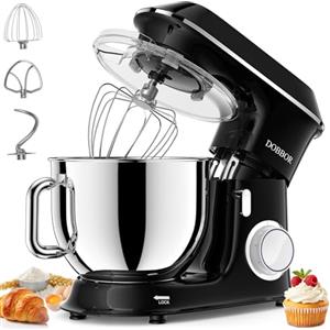 DOBBOR 9.5Litri Impastatrice planetaria, DOBBOR 1500W Robot da Cucina con ciotola di acciaio inossidabile, 6 velocità con Gancio per Impastare, Frusta, Sbattitore, Ciotola e Coperchio.(Nero)