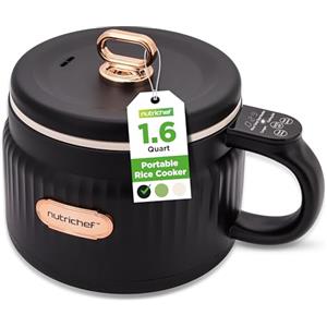 NutriChef Fornello per riso elettrico portatile da 1,5 l, multicooker con rivestimento in ceramica antiaderente, pannello digitale, 6 programmi: riso, zuppa, vapore e altro
