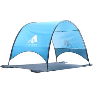 Flycoop Ombrellone da spiaggia con protezione UV UPF 50+, compatta e portatile, con ventilazione a 360°, corde antivento e paletti, per famiglia, viaggi, cortile, ombra del parco