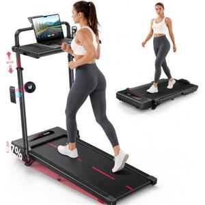 HomeTro Tapis Roulant Pieghevole Elettrico per Casa,Inclinazione Regolabile,1-12 km/h, 3,0 HP, Walking Pad con Scrivania Rimovibile,Maniglia Telescopica da 15 cm e APP Bluetooth, per Casa e Ufficio
