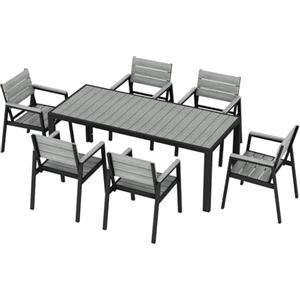 JUMMICO Set Giardino in Alluminio Effetto Legno : Tavolo + 4/6/8 Sedie. Robusto, Resistente alle Intemperie, Facile da Pulire. Perfetto per Terrazza, Giardino o Piscina