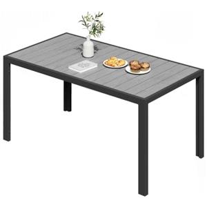 JUMMICO Tavolo da Esterno in Alluminio con Effetto Legno, Tavoli da Giardino Antiruggine HDPS, Tavolino da Esterno 150x80 per 6 Persone per Barbecue e Riunioni