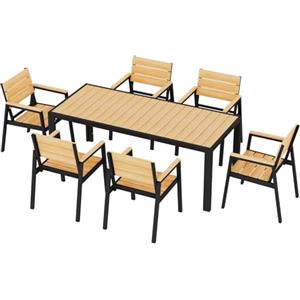 JUMMICO Set Giardino in Alluminio Effetto Legno : Tavolo + 4/6/8 Sedie. Robusto, Resistente alle Intemperie, Facile da Pulire. Perfetto per Terrazza, Giardino o Piscina