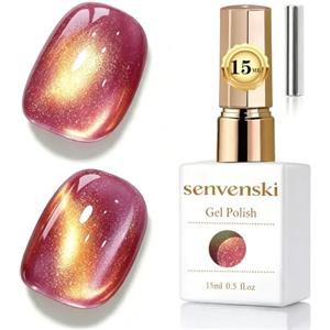 Senvenski Gelatina Vetro Cat Eye Smalto Semipermanente, 15ML Occhi di Gatto Magnetica per Gel Unghie Kit Olografico Glitterato Cristallo Smalti Unghie Salon Home DIY (Scarlatto, 0.5fl oz)