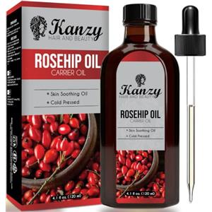Kanzy Olio di Rosa Mosqueta 120ml Olio di Rosa Canina, Spremuto a Freddo, Vegano e Non Raffinato Rosehip Oil per Viso, Corpo, Capelli, Pelle e Mani
