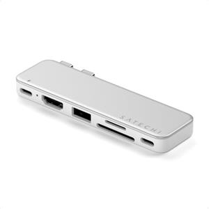 SATECHI Snap Hub USB C 6 in 2 per MacBook Neo, 45W, HDMI, Argento | Abbinato ai colori del MacBook Neo con doppio connettore integrato, 4K@60Hz, lettori SD/microSD, USB-A e USB-C a 5Gbps