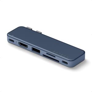 SATECHI Snap Hub USB C 6 in 2 per MacBook Neo, 45W, HDMI, Indaco | Abbinato ai colori del MacBook Neo con doppio connettore integrato, 4K@60Hz, lettori SD/microSD, USB-A e USB-C a 5Gbps