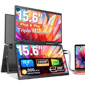 Bunosdias Kwumsy Monitor Portatile per Laptop 15,6 Pollici, Monitor Doppio Pieghevole FHD IPS 1080P, Estensione Schermo per Laptop, USB-C Plug & Play, Supporto Rotazione & VESA, Compatibile con Windows e Mac