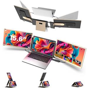 Bunosdias Kwumsy Monitor Portatile Per Laptop 15.6 Pollici- 1080P FHD Triplo Schermo Per Portatile Per All Portatile, Schermo Esteso Rotabile, Plug & Play HDMI/USB-C/USB-A, per PC Portatile 13-17'' Windows/Mac