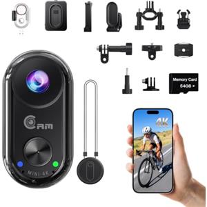 Camlance Mini Action Cam 4K,20 MP Portatile Body Camera,6 Assi Stabilizzata POV Camera,Macchina Fotocamera Subacquea 40M,WiFi Mini Videocamera Magnetica (64 GB e Accessori di Montaggio)