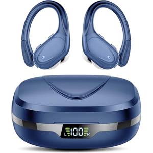 CASCHO Cuffie Bluetooth, Sport Auricolari Bluetooth 5.3 con Gancio per Orecchio, 60H con Indicatore LED per Cassa di Ricarica, Chiamata ENC HD, Vestibilità Comoda, Basso Profondo, IPX7 Blu Chiaro