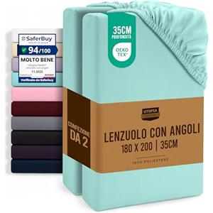 Utopia Bedding Set di 2 Lenzuolo con Angoli Due Piazze Matrimoniale - 180x200cm - Blu Spa - Microfibra Spazzolata - Lenzuolo Sotto con Angoli Elasticizzato