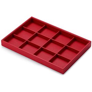 Papten Vassoio Portagioie in Pelle Rossa,vassoio Organizer A 12 Scomparti | Portagioie per cassetto, inserto per gioielli, organizer, espositore per gioielli, 35x24x3 cm, vassoio per gioielli impilabil