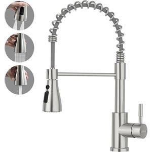 APPASO Rubinetto da cucina con doccetta ad alta pressione, miscelatore da cucina con 3 tipi di getto, girevole a 360 in acciaio inox spazzolato | doppie lame
