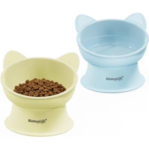 MateeyLife Ciotole per Gatti Rialzate, Set da 2, Blu & Giallo | 15 Gradi, Ciotola Rialzata per Gatti da Interno e Cani di Piccola Taglia, Anti-affaticamento dei Baffi