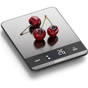RENPHO Bilancia Cucina Digitale 5 kg, 7 Unità, LCD, Acciaio | Bilancia da cucina con ampio display LCD, superficie acciaio inox e precisione fino a 1g,Calibra 2