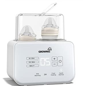 Grownsy Scaldabiberon Doppio 9 in 1 con Sterilizzatore, Controllo Preciso della Temperatura con Display LCD, Mantiene in Caldo per 24 Ore, Scongelamento, Scaldapappa, Senza BPA