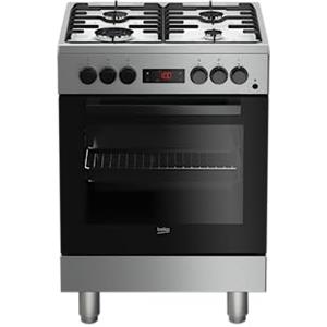 Beko - FSE62110DX- Cucina a Gas in Acciaio Inox, Piano Cottura con 3 Fornelli + 1 Wok, Forno Elettrico Integrato Ventilato - Inox, 60x60x h85 cm