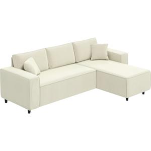 HOMCOM Divano Angolare 3 Posti Penisola Reversibile Crema | Divanetto Forma di L, Cuscini, Velluto a Coste, Salotto, Soggiorno, 241x153x83 cm