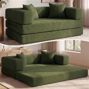 Vipbear Divano a terra convertibile 5‑in‑1 160×90×70 cm, divano‑letto in velluto a coste, schiuma ad alta densità, adatto agli animali domestici ed ergonomico, senza montaggio, verde