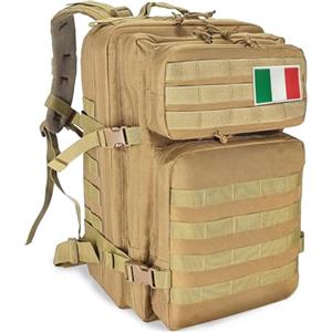 HEMSO Zaino Militare 45 Litri, Impermeabile Grande Zaino Tattico, Molle Zaini di Assalto per Uomo Donna Università Sopravvivenza Viaggio Trekking Campeggio Caccia Moto Palestra Fotografico(Cachi)
