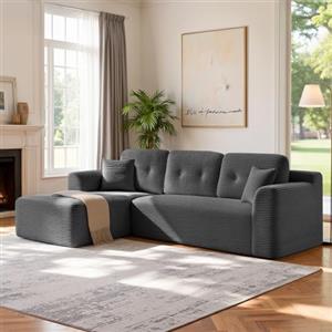 VASAGLE Divano Angolare Senza Montaggio, Modulabile, 244 cm | Consegnato Compresso in Collo, con Ampia Chaise Longue a Destra, per Soggiorno, Grigio Ardesia, Collezione CAMILA LCS183GN02